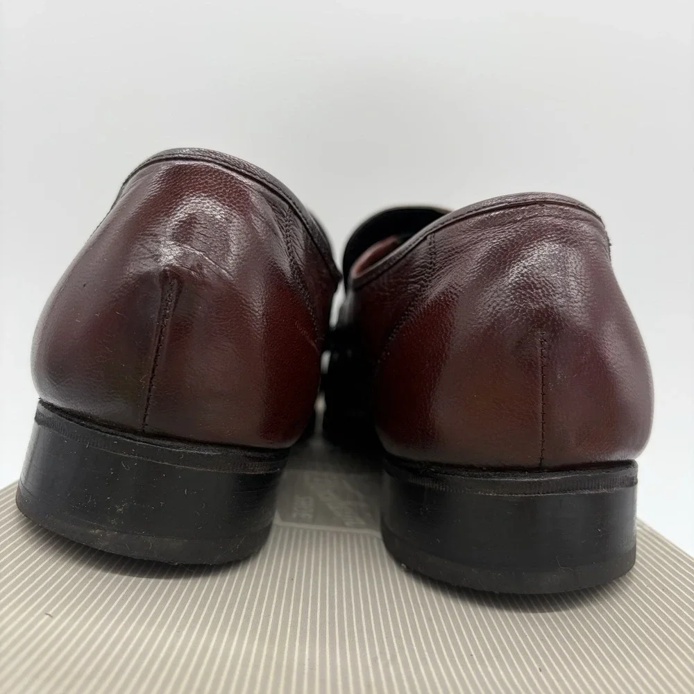 Vtg Florsheim Mens 10 3E EEE Loafers Dress Shoes Burgundy Leather Slip On Buckle